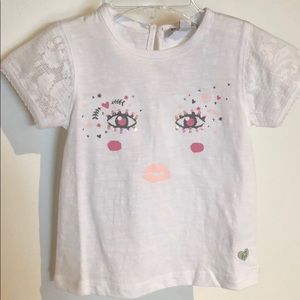 Girls 3 Pommes white short sleeve face shirt